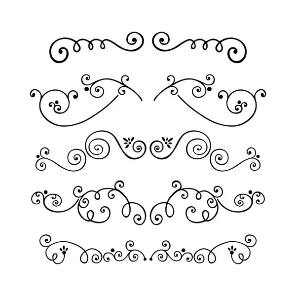 Conjunto de remolino mano dibujado vector divisores de texto. Borde de línea decorativa aislado sobre fondo blanco. Divisores únicos . — Vector de stock
