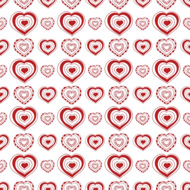 Kalp tasarlamak vektör sorunsuz. Sevgi dolu kroki ile beyaz zemin üzerine kırmızı anahat yazdırma. Sevgililer günü kartları, duvar kağıdı, kumaş ve kağıt sarma için Tasarla.