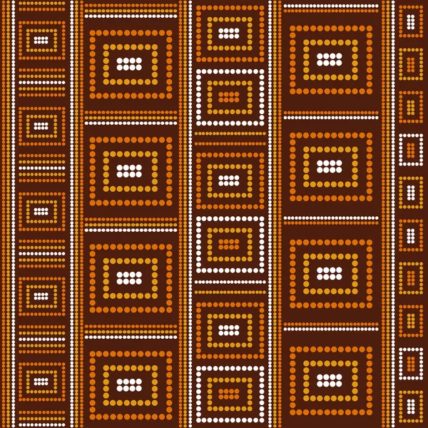 Tribus australianas patrón vector sin costuras con líneas y cuadrados. Impresión artística de punto aborigen sobre fondo marrón. Adorno tribal para tela, diseño de superficies, papel de envolver o plantilla . — Archivo Imágenes Vectoriales