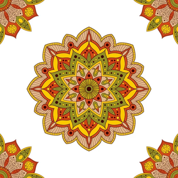 Patrón de mandala sin costuras para papel de envolver, tela o papel tapiz. Ornamento oriental dibujado a mano fondo india. Indio, etnica, tribal, perú, motivos florales . — Archivo Imágenes Vectoriales