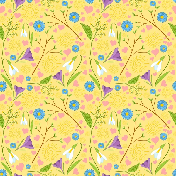 Sunny spring pattern vector seamles — Stock Vector