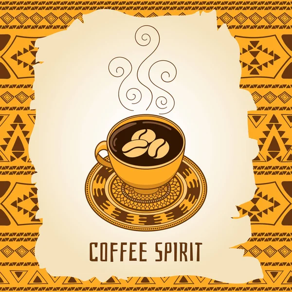 Espírito de café - ilustração vetorial em estilo tribal boho. Para café de design e menu de café, cartaz ou banner — Vetor de Stock