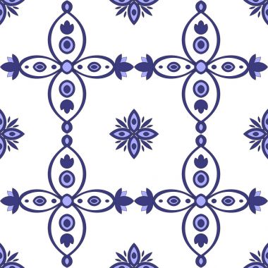 Çini desen kesintisiz mavi ve beyaz renkli Azulejo Portekizce döşemelerini, Fas, İspanyolca süsler. İçin kumaş, seramik, yüzey dokuları, duvar kağıdı, arka plan.