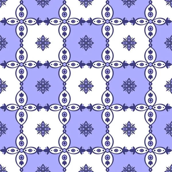 Tile pattern design vector. Blue and white tiled pattern seamless — Stock Vector
