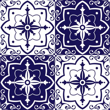 Delft Flamanca mavi tasarlamak vektör döşer ve süs eşyaları beyaz çiçekler