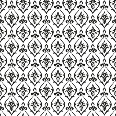 Damasko tasarlamak vektör. Duvar kağıdı, kumaş ya da kağıt sarma için baskı tasarım. Siyah beyaz arka plan.