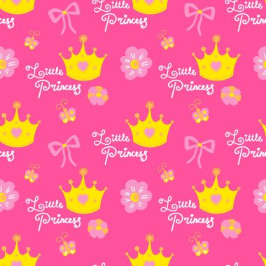 Little princess pattern vector. Pink girl background for children birthday card, baby shower invitation, girls wallpaper, kids clothing fabric. clipart