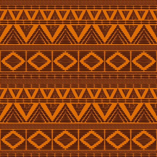 Stammesmustervektor nahtlos. Afrikanischer Print mit in Sonnenorange — Stockvektor