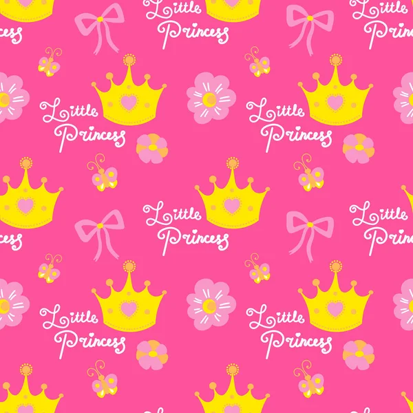 Lilla prinsessa mönster vektor. Rosa flicka bakgrund för barn födelsedagskort, baby shower inbjudan, flickor tapeter, kids kläder tyg. — Stock vektor