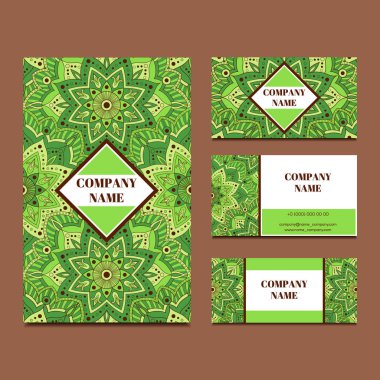 Dekoratif süs oryantal öğeleri kartvizit şablonu. Mandala çiçek desenli şablonları. Islam, Arapça, Türkçe, Hint ve Osmanlı motifleri.
