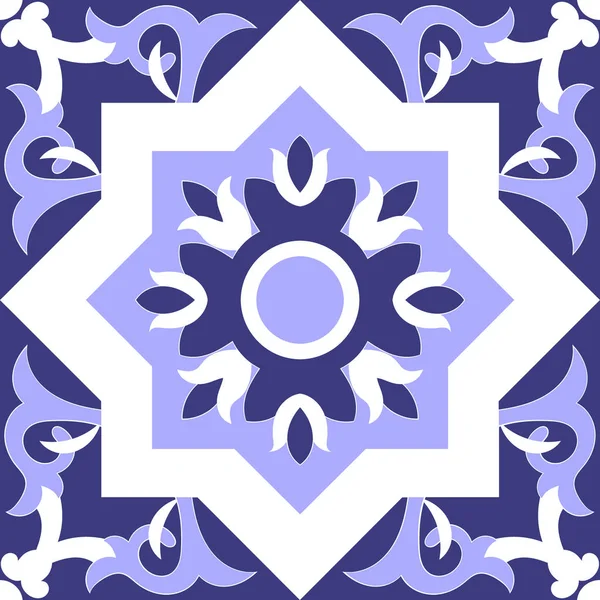 Patrón azulejo diseño aislado vector. Azulejos portugueses Azulejo, español, italiano, maxican Talavera o adornos marroquíes. Patrón de azulejos azul y blanco sin costuras — Vector de stock