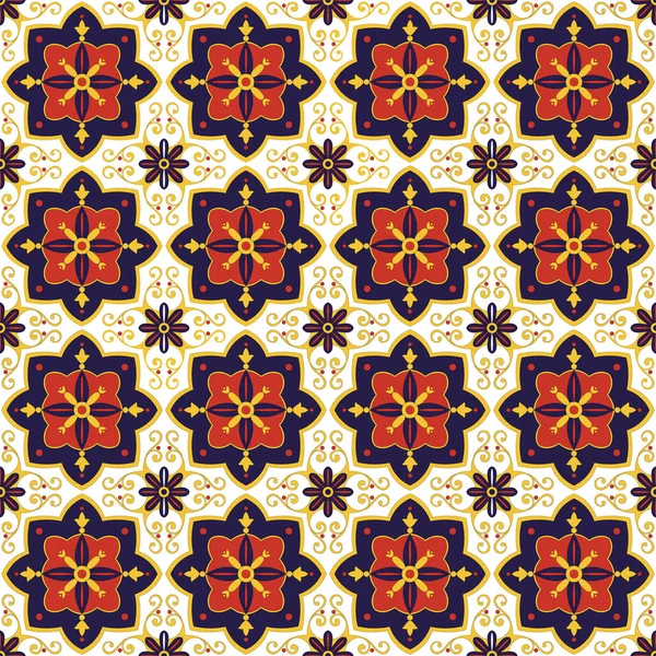 Patrón de baldosas españolas. Diseño de patrón de azulejos ornamentales — Vector de stock