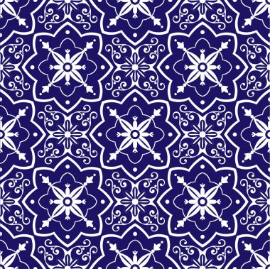 Mavi beyaz çiçek süslemeli çapraz fayans tasarlamak vektör. 