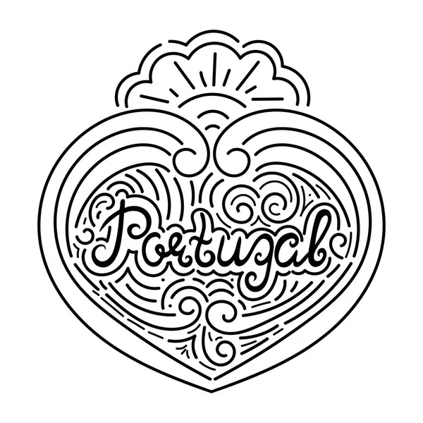 Portogallo tipografia disegnata a mano bianco nero illustrazione — Vettoriale Stock