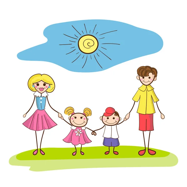 Famille heureuse avec sourire et soleil — Image vectorielle