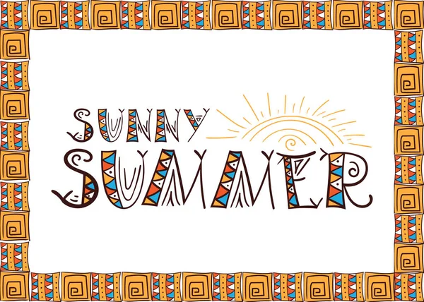 Summer tribal lettering print. Sunny summer — Stock Vector