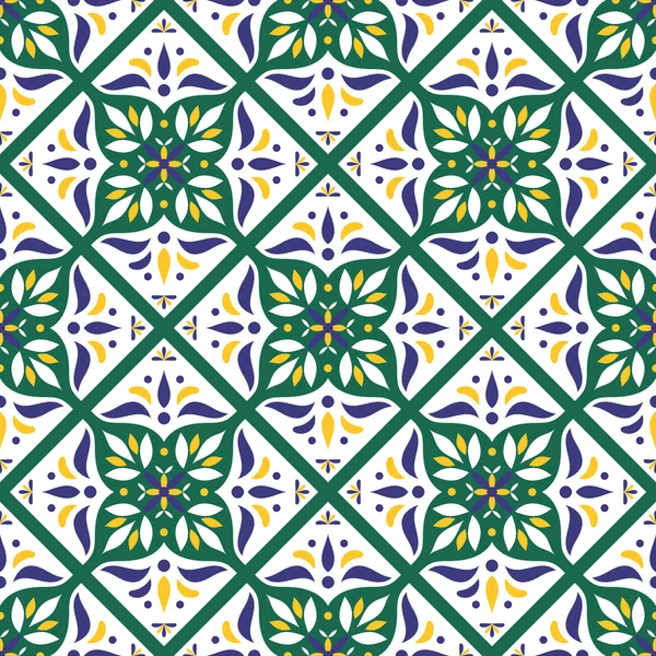 Vecteur de motif de tuiles avec ornements en diagonale — Image vectorielle