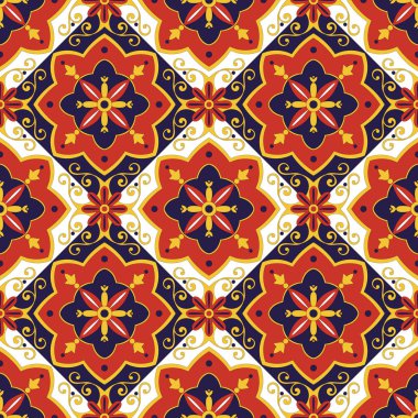 İtalyan Fayans tasarlamak vektör çapraz mavi, kırmızı, sarı ve beyaz süslemeli