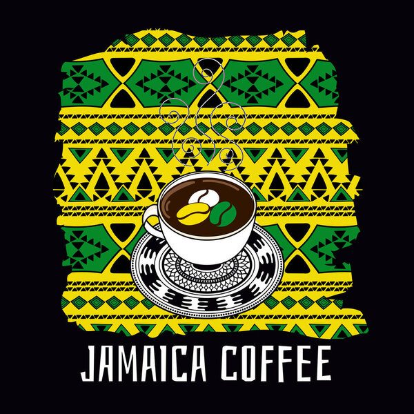 Jamaica coffee illustration. Travel flyer, gift shop or tourism 