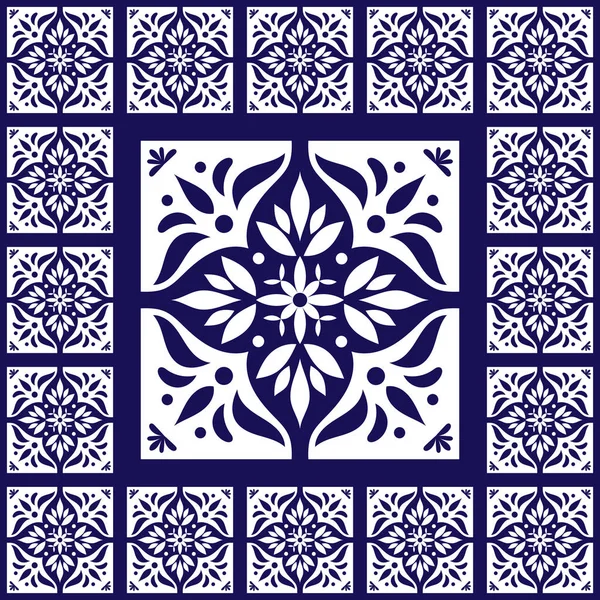 Azul piso azulejos brancos — Vetor de Stock