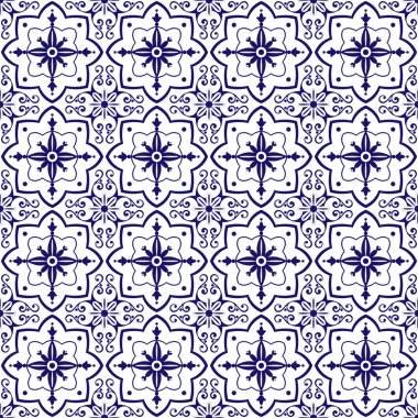 İspanyolca mavi tasarlamak vektör döşer ve süs eşyaları beyaz çiçekler