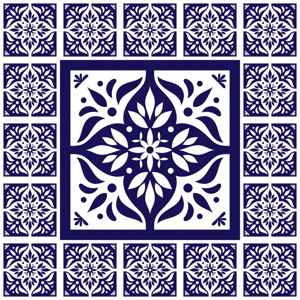 Azul azulejos blancos piso — Vector de stock