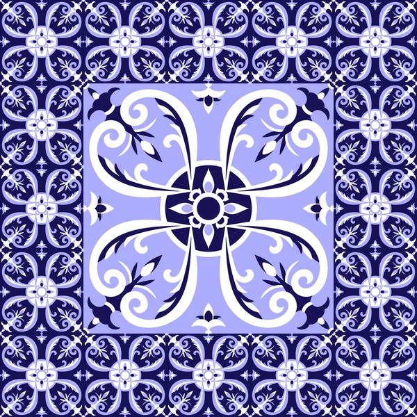 Español azulejos blancos azul patrón de piso vector — Vector de stock