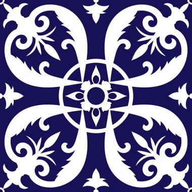 Çini deseni sorunsuz vektör çivit mavi ve beyaz renk