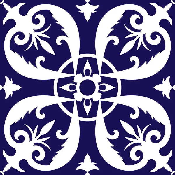 Çini deseni sorunsuz vektör çivit mavi ve beyaz renk