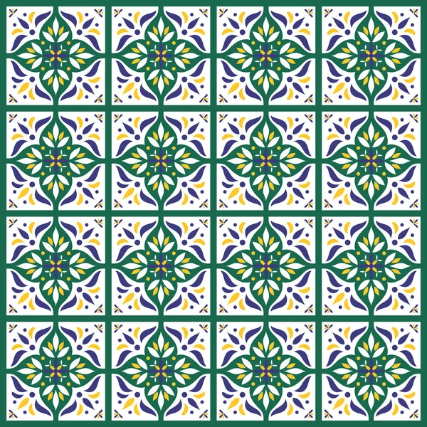 Padrão de azulejo vetor sem costura em branco, amarelo, verde — Vetor de Stock