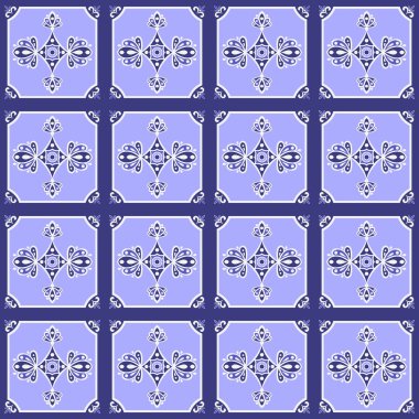 Desen sorunsuz vektör mavi ve beyaz rengi karo zemin fayans