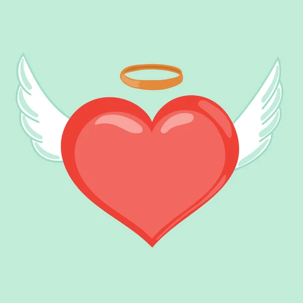 날개와 심장입니다 귀여운 스타일의 일러스트입니다 달린된 빛나는 Nimb입니다 상징입니다 발렌타인 — 스톡 벡터
