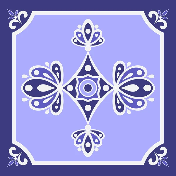 Patrón Ornamental Sin Costura Vector Color Azul Blanco Azulejo Azulejos — Vector de stock