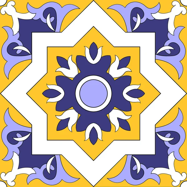 디자인 벡터입니다 포르투갈 Azulejo입니다 파란색 노란색 디자인 — 스톡 벡터