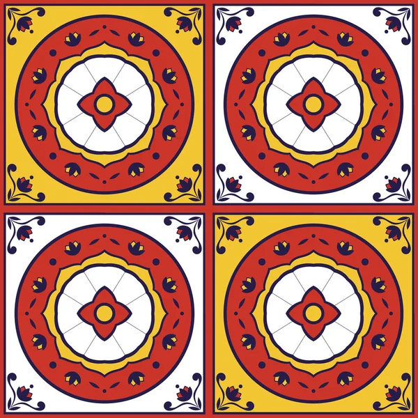 Patrón de azulejo vector sin costuras con motivos de flores. Azulejo azulejos portugueses, español, talavera mexicana o motivos de mayólica italiana. Estampado de baldosas para envolver, fondo o cerámica . — Vector de stock