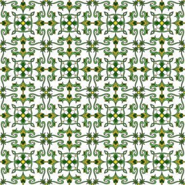 Tasarlamak vektör yeşil çiçekli süsler ile döşeme. Portekizce azulejos, Meksikalı talavera