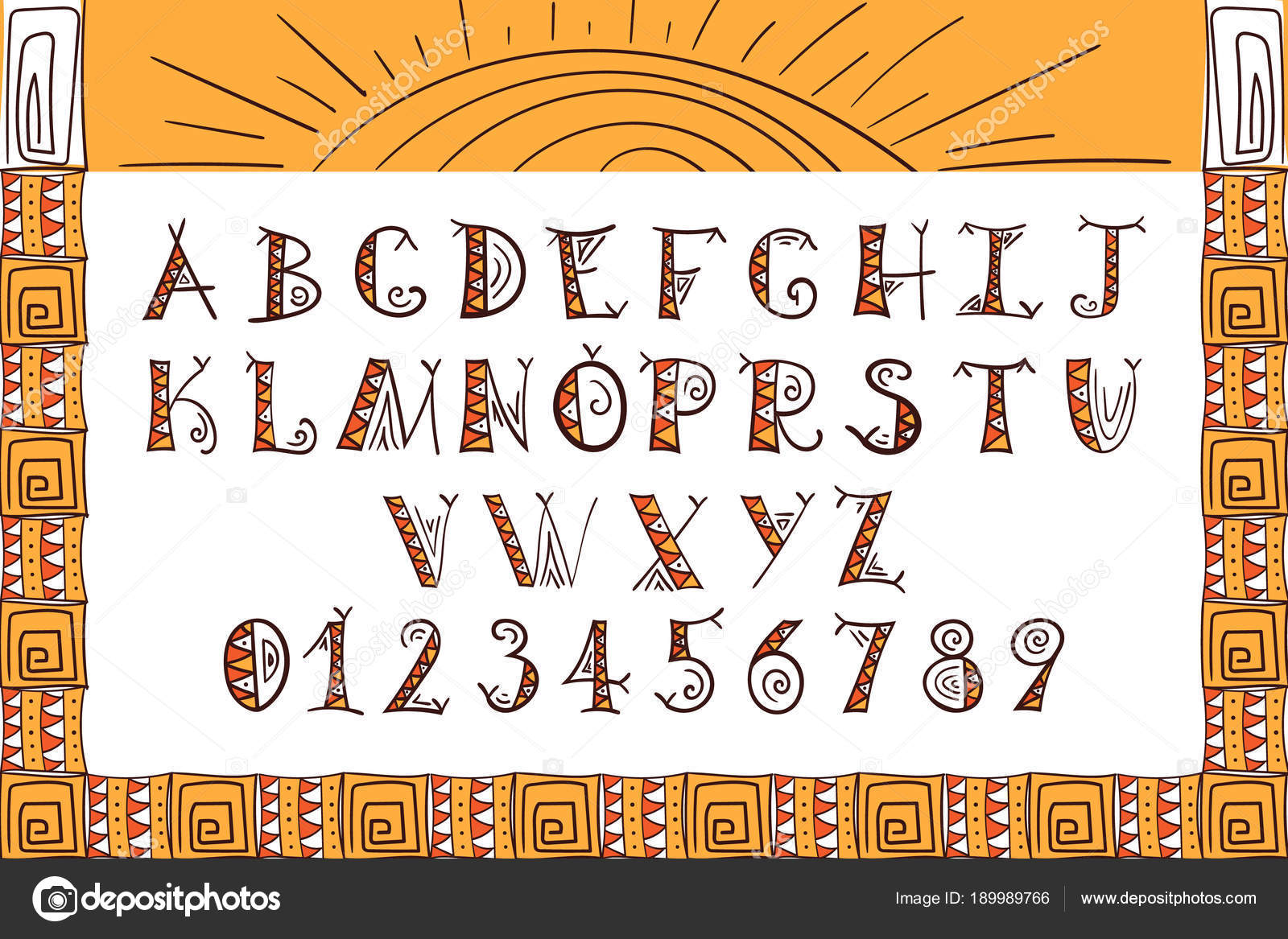 Tribal Font Ethnic Alphabet Vector African Aztec Boho Style Letters