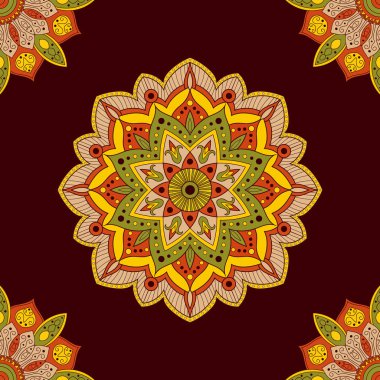 Kağıt, kumaş veya duvar kağıdı sarma için sorunsuz mandala desen. El şark süsleme mandala dekorasyon çekilmiş. Hint, etnik, kabile, peru, bitkisel motifler. Farsça halı tasarım