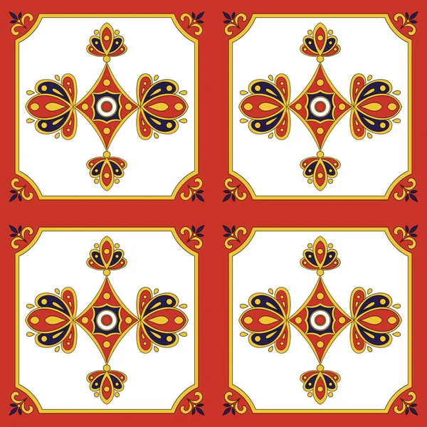 西班牙瓷砖红色图案 观赏瓷砖图案设计 — 图库矢量图片