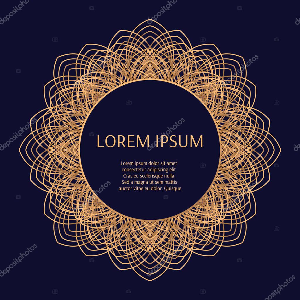 Vintage golden mandala frame vector. Luxury background design for spa beauty salon logo or emblem, bridal shower or wedding invitation, holiday christmas greeting card, cosmetics or perfume label.