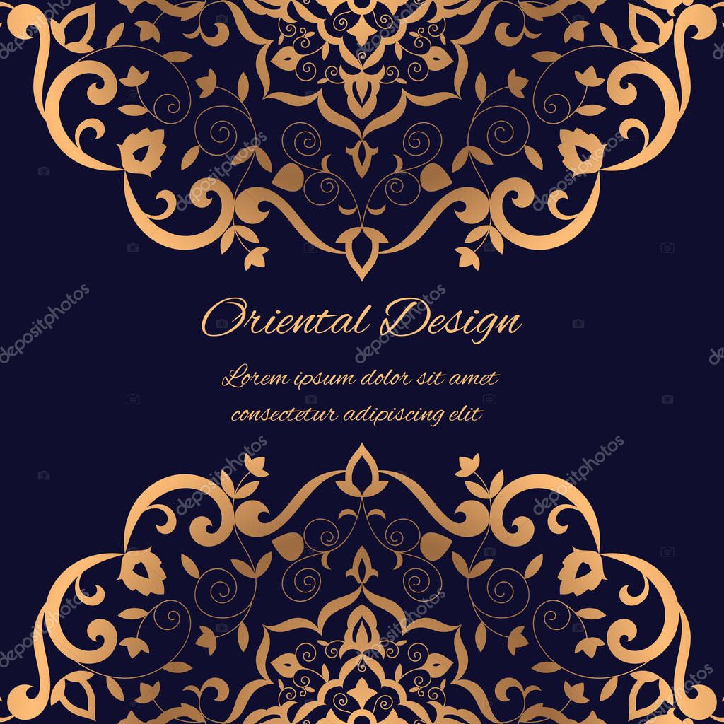 Luxury background pattern vector. Golden floral wedding design. Vintage oriental ornament for royal party invitation, spa beauty fashion flyer, bridal shower and new year holiday cards.