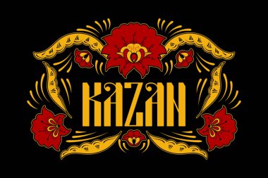 Kazan. Rusya seyahat tipografi illüstrasyon vektör