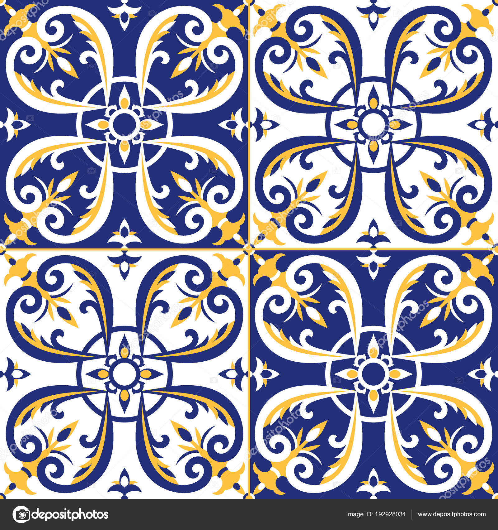 Download White Blue And Yellow Tile Pattern Vector Portugal Azulejos Mexican Talavera Spanish Italian Majolica Or Moroccan Design Floor Tiles Print For Wrapping Paper Wall Ceramic Or Fabric Stock Vector C Irinelle 192928034 PSD Mockup Templates