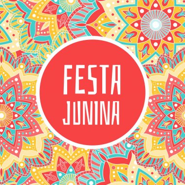 Festa Junina afiş vektör. Brezilya tatil partisi için çiçek background. Çiçek süsler kavramı.