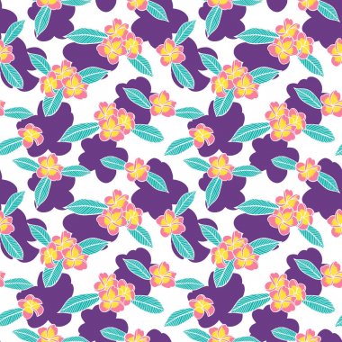 Çiçek desenli vektör yaz sorunsuz. Anahat pembe plumeria çiçek arka plan. Tropikal kumaş, hawaiian Tekstil, egzotik duvar kağıdı veya ambalaj kağıdı için Tasarla.