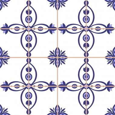 Kiremit model sorunsuz vektör. Portekizce azulejos, Meksikalı talavera, İtalyan Mayolikası, delft Hollandalı ceramica. Mavi ve beyaz tasarım.