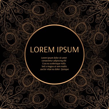 Altın lüks arka plan vektör. Altın siyah tavuskuşu desen gövde tasarımı. Tüy süsleme düğün daveti, moda kapak, spa güzellik, Gelin ya da yoga salonu el ilanı, Noel tatil kartları için.