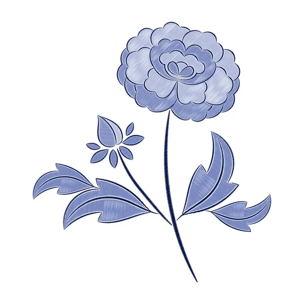 Вектор Vintage квітковою вишивкою візерунок. Синій китайський півонія квітковий Орнамент стібка друк ізольовані. Етнічні текстильного дизайну патч для постільна білизна, скатертини та серветки, наволочку, модний одяг. — стоковий вектор
