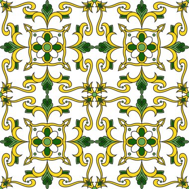 Portekizce tasarlamak vektör çiçekli süsler ile sorunsuz döşer. Azulejos, Meksika talavera, İspanyol, İtalyan Mayolikası veya Fas Arapça motifler. Duvar kağıdı, seramik veya kumaş kiremitli arka plan.