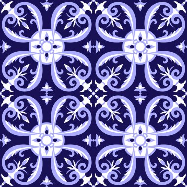 Meksika fayans tasarlamak vektör mavi ve beyaz süslemeli. Portekiz azulejo, talavera, delft Hollandaca, İtalyan Mayolikası veya İspanyol motifleri. Kiremitli kat arka plan seramik veya kumaş tasarımı için.